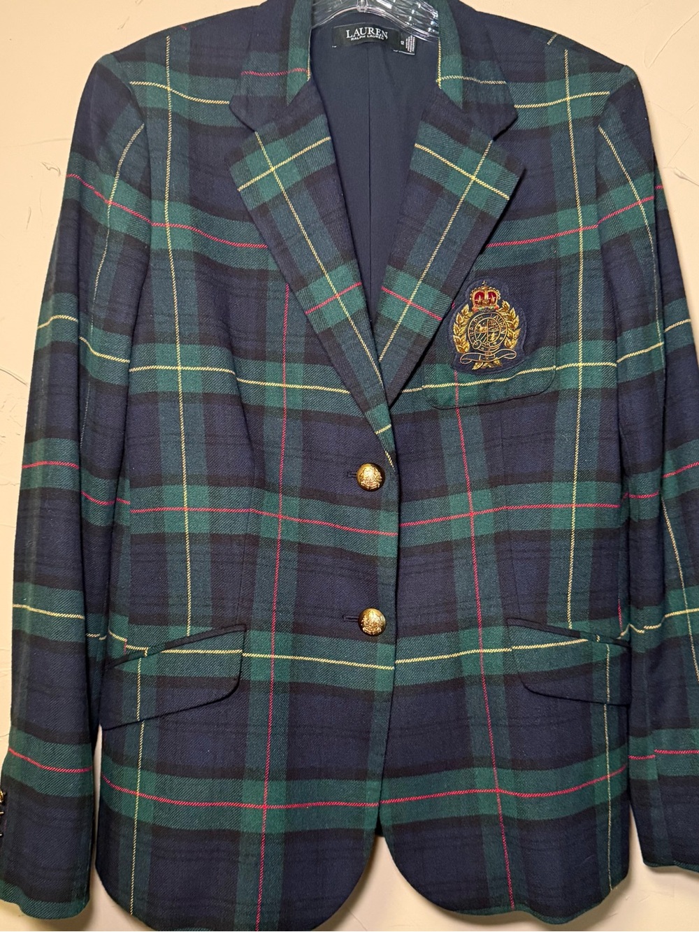 Ralph Lauren Plaid Bullion Crest Blazer 12 EUC Navy Green Tartan Preppy Academic - Picture 7 of 16